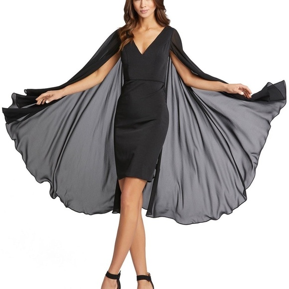 NWT Ieena Mac Duggal Blush Cape Sleeve V-Neck Fitted Dress, size 2 - Picture 2 of 10